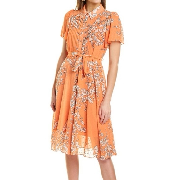 Nanette Lepore Dresses & Skirts - EUC Nanette Lepore Orange Floral Dress | Feminine Fit & Flare Cocktail Dress